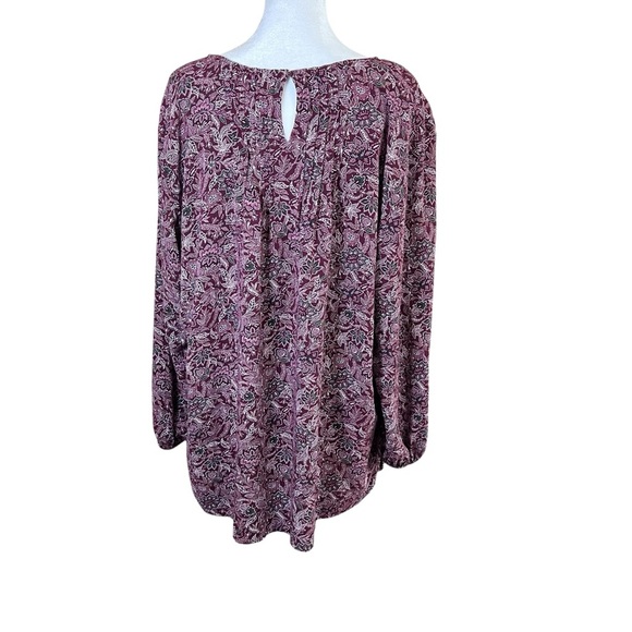 LANDS’ END Burgundy Floral Pleated Tunic Top Womens Boho Peasant Lagenlook Sz 1X - Picture 5 of 12